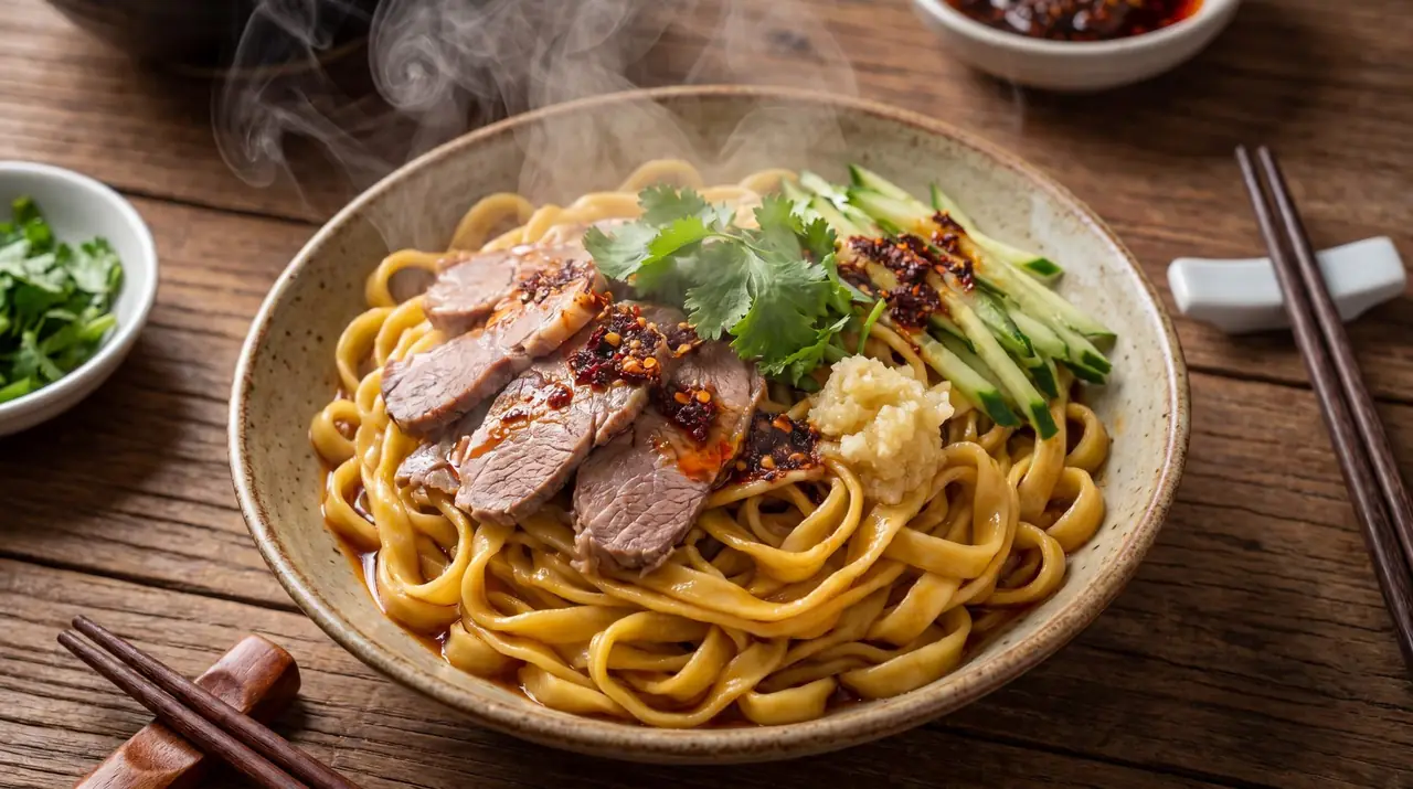 Plated donkey meat noodles