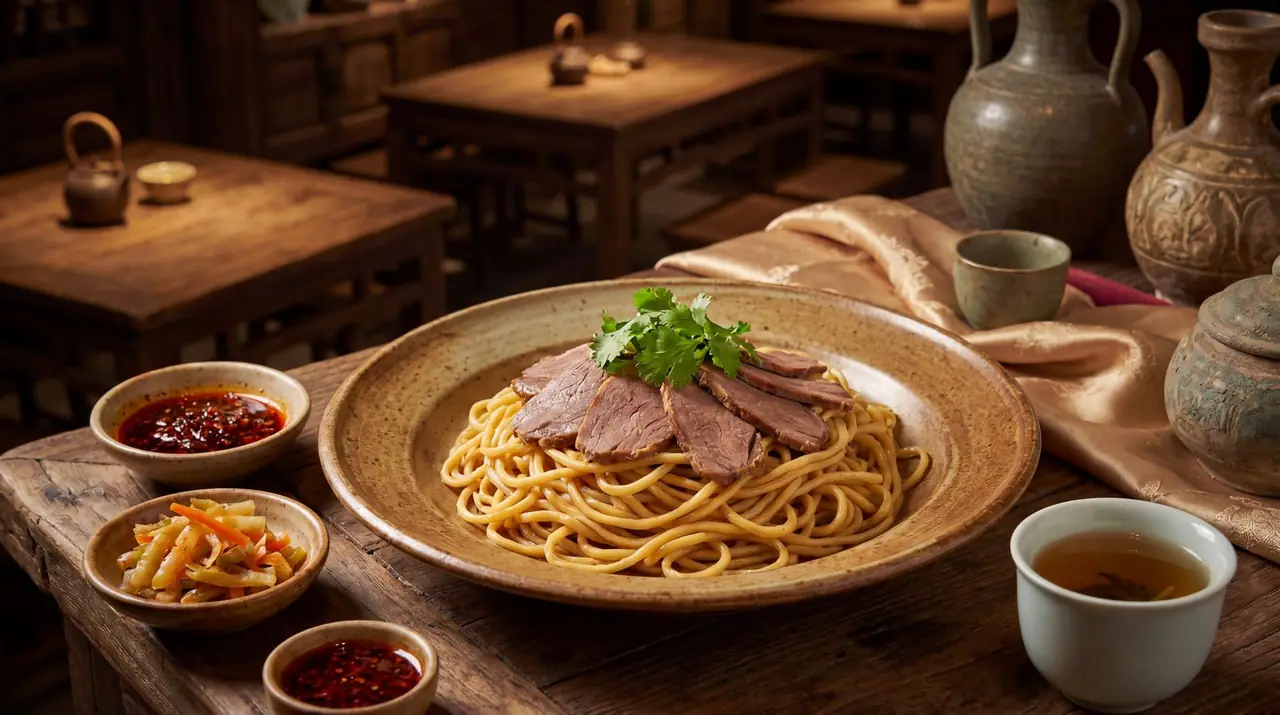 Yellow noodles with donkey meat