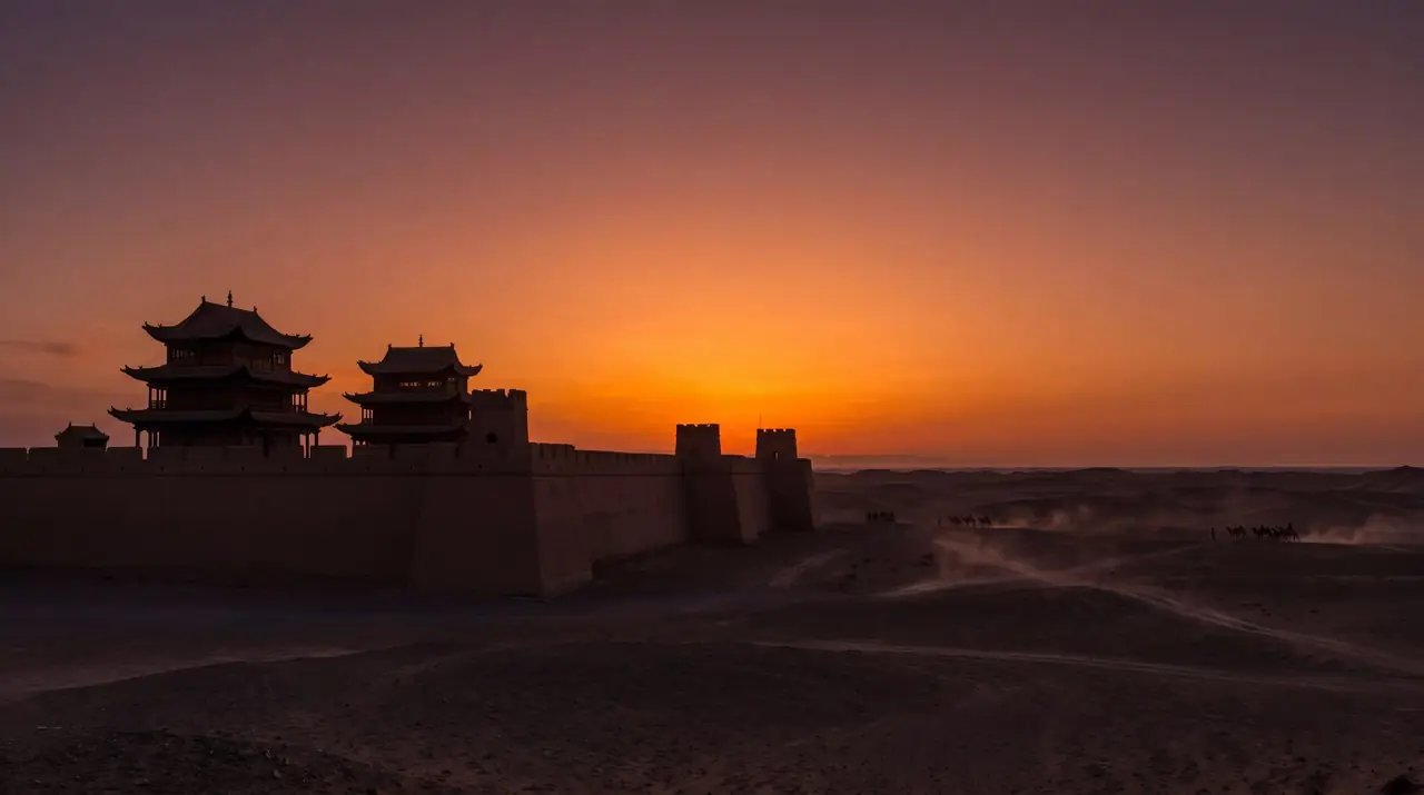Jiayuguan fortress at sunset