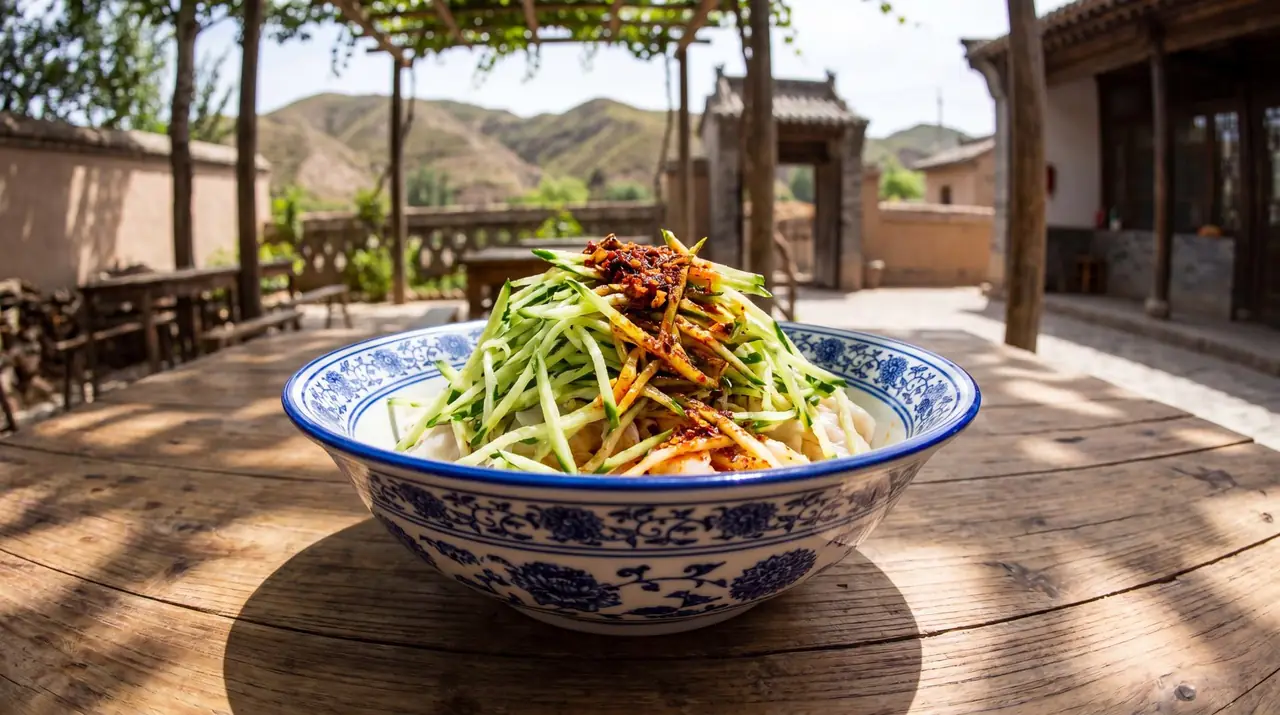 Fresh market produce representing Gansu's famous Bailan honeydew melons