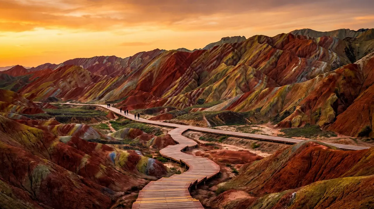 Boardwalk scenic route in Zhangye Danxia